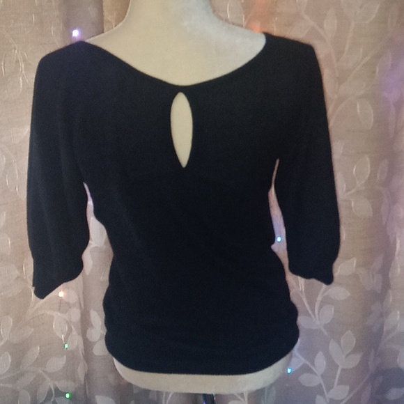 Ozoc 38 Black 3/4 Sleeve Keyhole Sweater - Picture 1 of 2